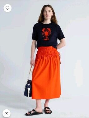 Bright Red Midi Skirt - Women's Drawstring Waist